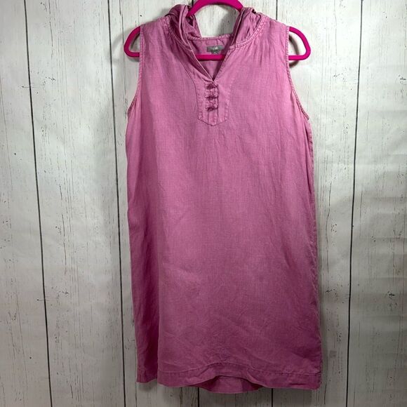 J Jill Linen Sleeveless Hooded Lagenlook Minimalist Beachy Pink  Shift Dress - Picture 2 of 15